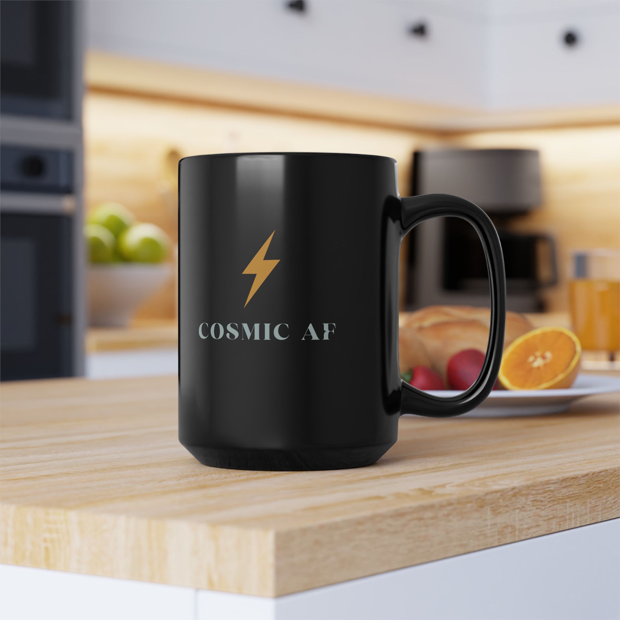 Cosmic AF lightning bolt Mug | Black ceramic 15oz - Image 2