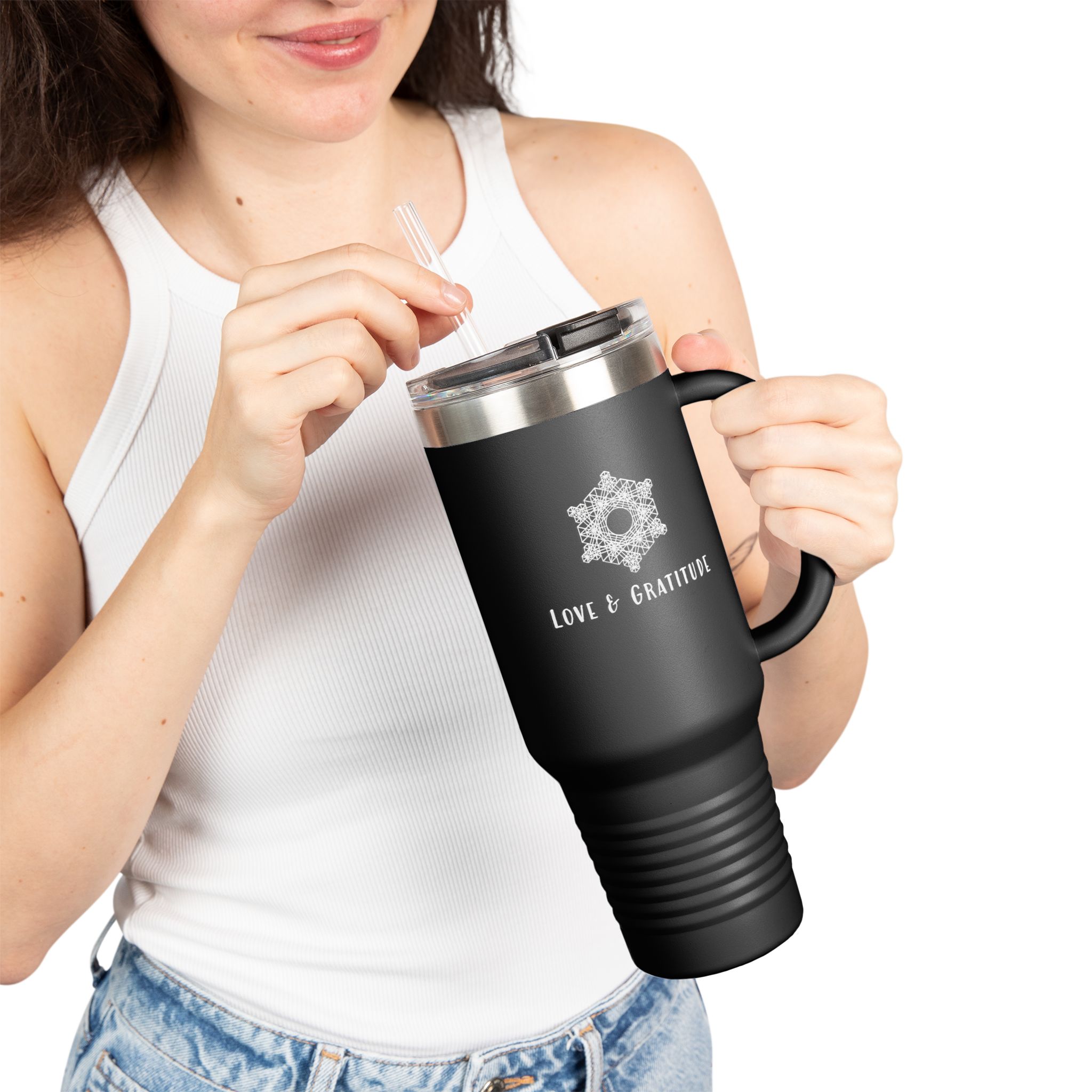 Love & Gratitude Mandala Water Crystal 40oz Travel Mug | Insulated Tumbler - Image 3