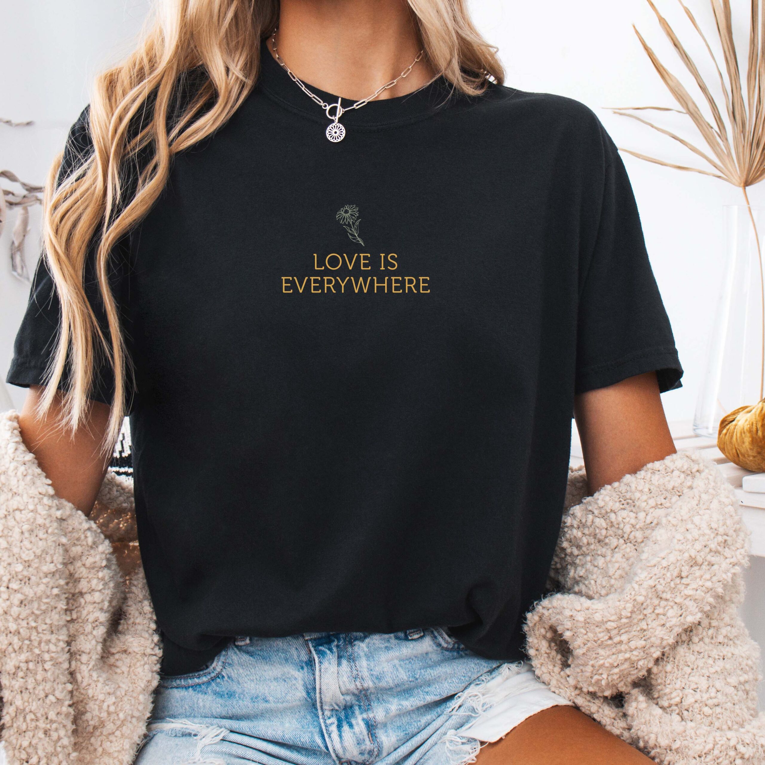 Love Is Everywhere T-shirt | Minimal Script Flower Design - Image 4