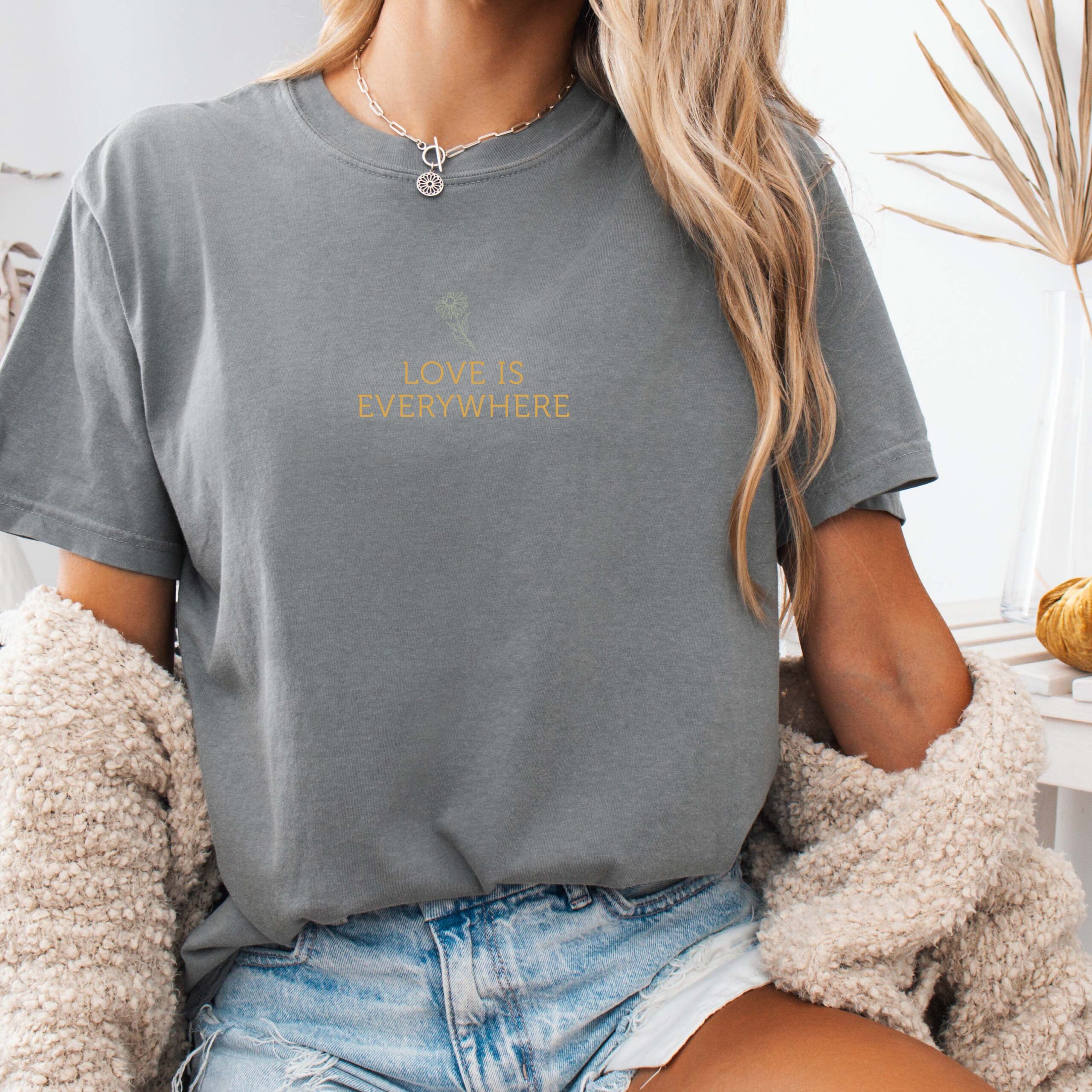Love Is Everywhere T-shirt | Minimal Script Flower Design - Image 2