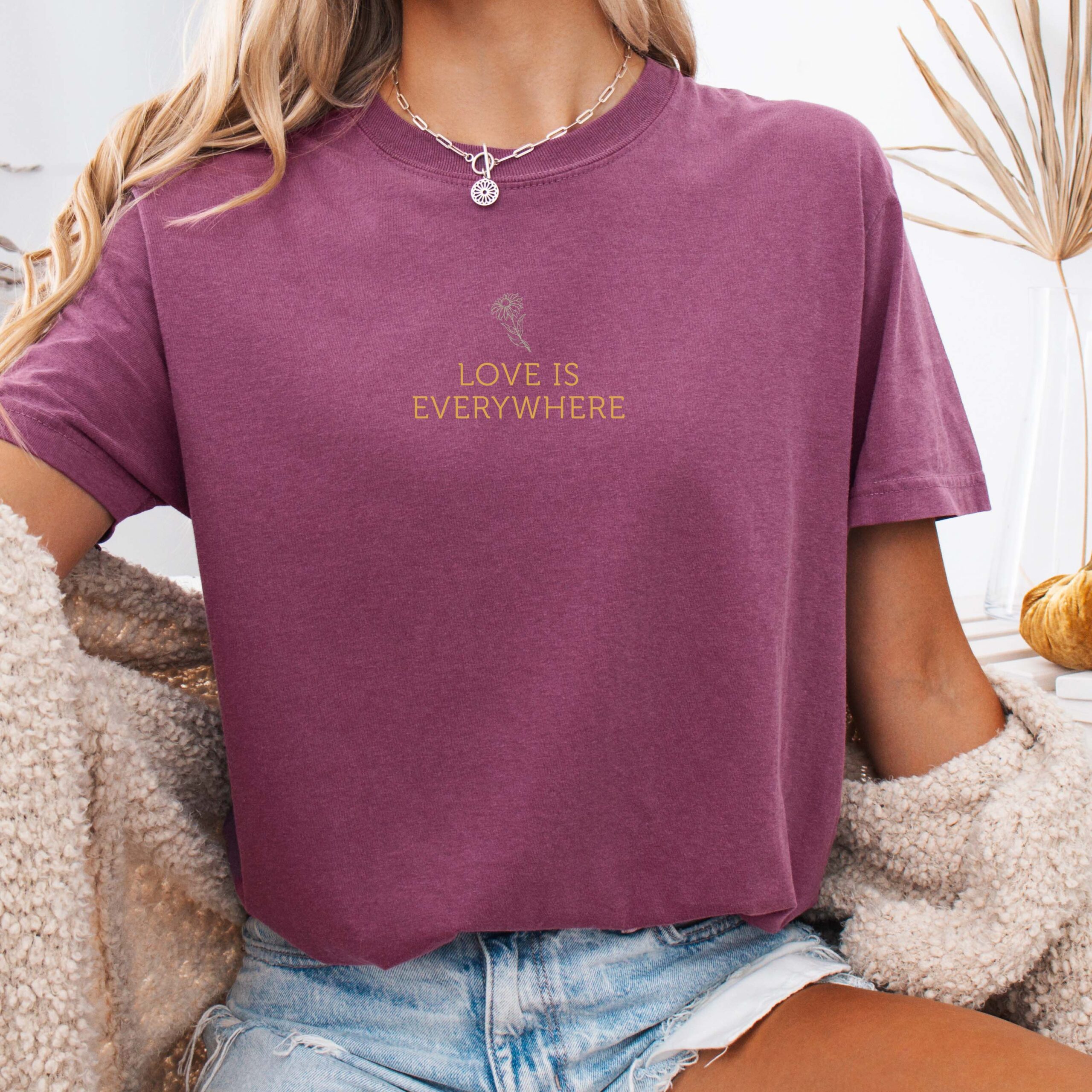 Love Is Everywhere T-shirt | Minimal Script Flower Design - Image 5