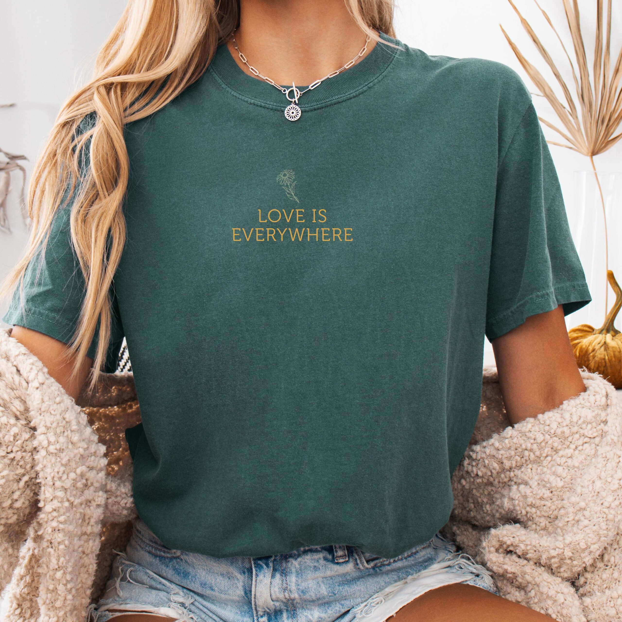 Love Is Everywhere T-shirt | Minimal Script Flower Design - Image 3