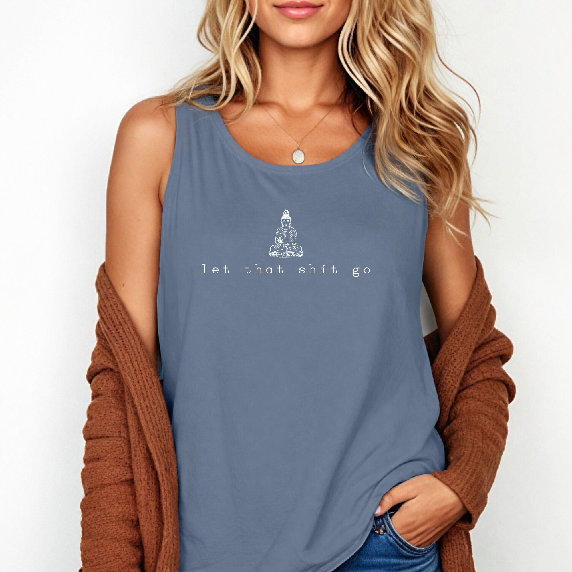 Let that shit go tank top | small buddha graphic, minimalist zen design - Image 5