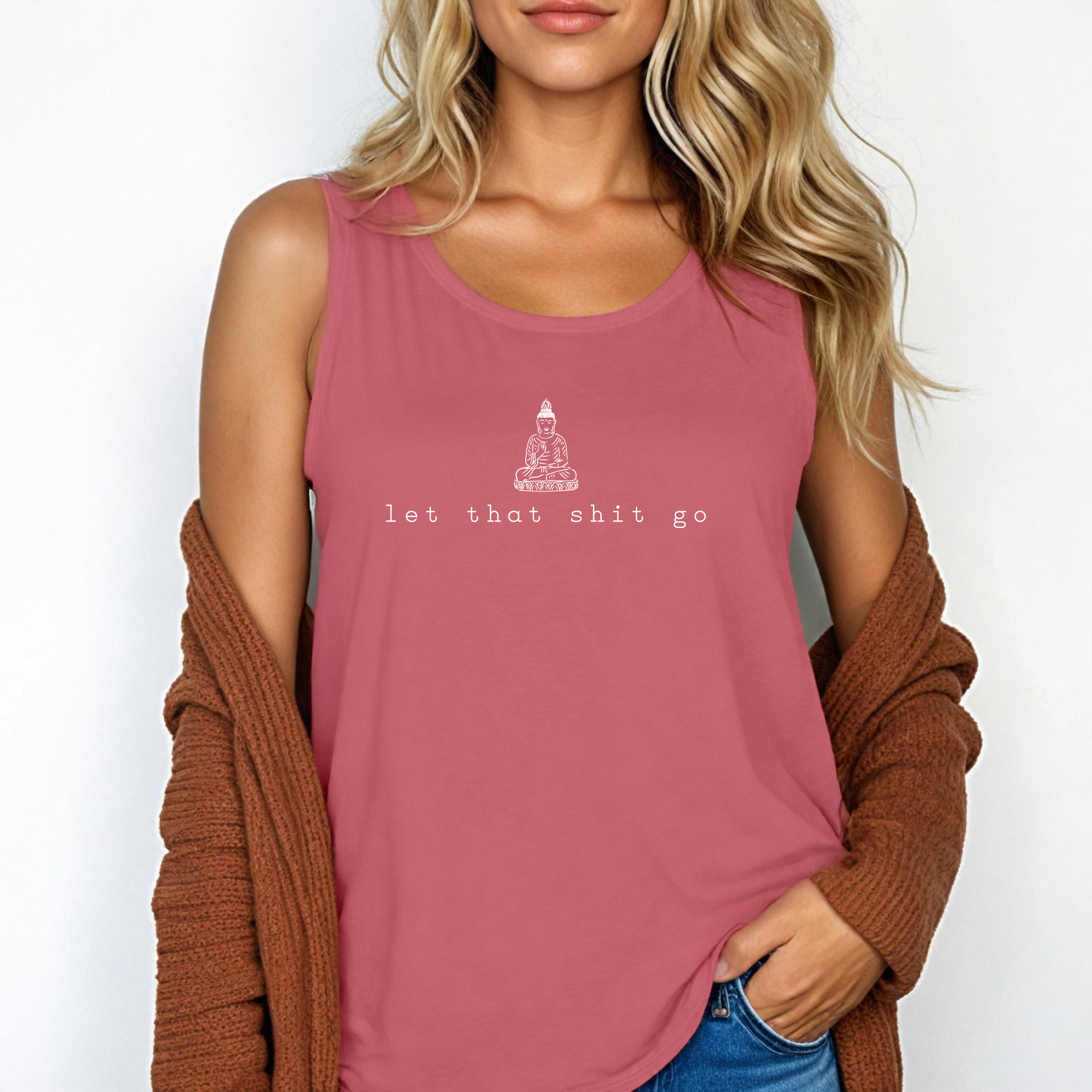 Let that shit go tank top | small buddha graphic, minimalist zen design - Image 7