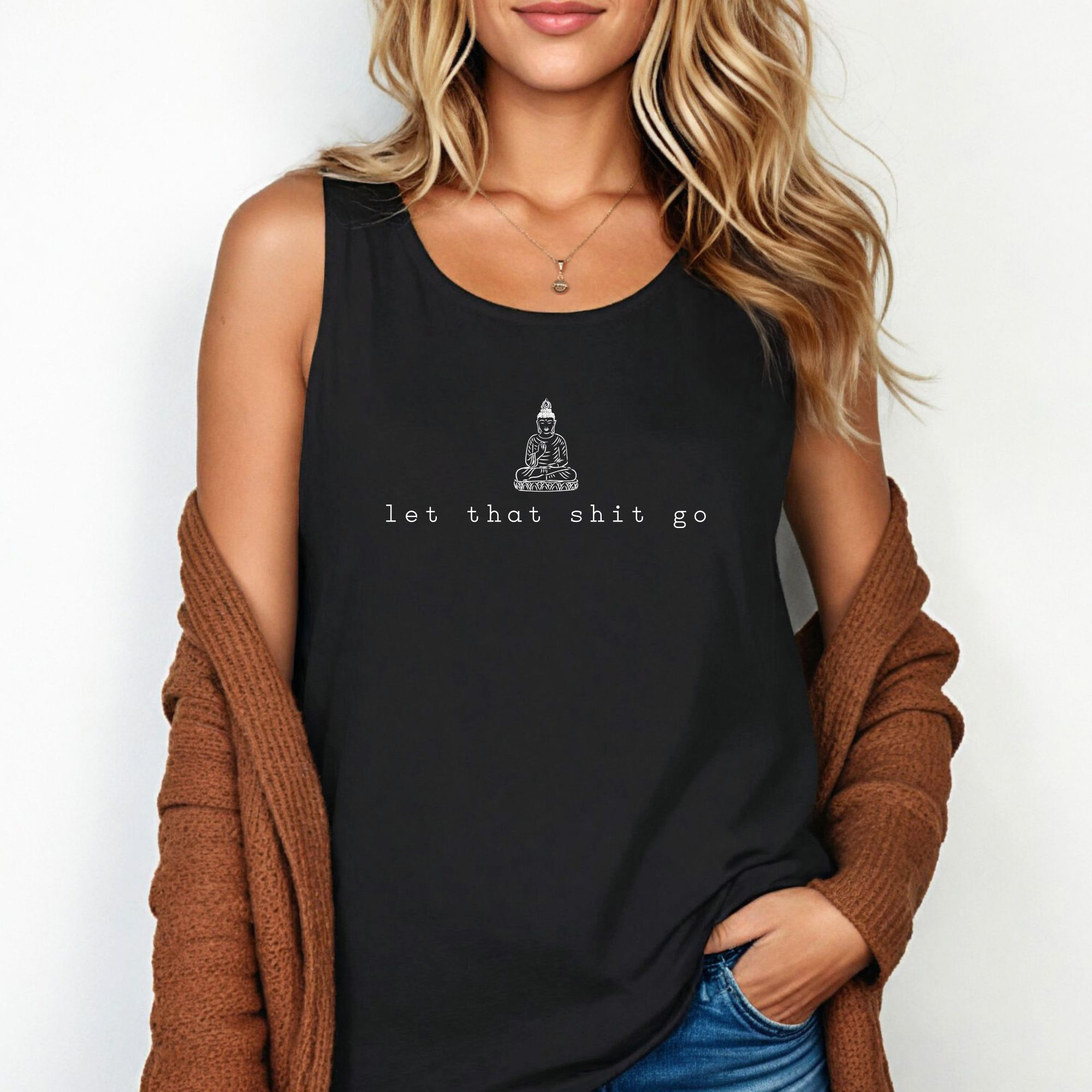 Let that shit go tank top | small buddha graphic, minimalist zen design - Image 6