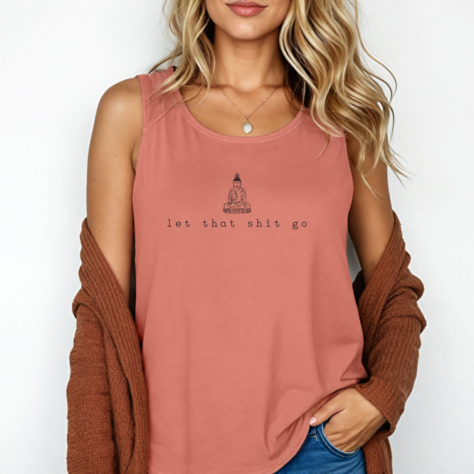 Let that shit go tank top | small buddha graphic, minimalist zen design - Image 3