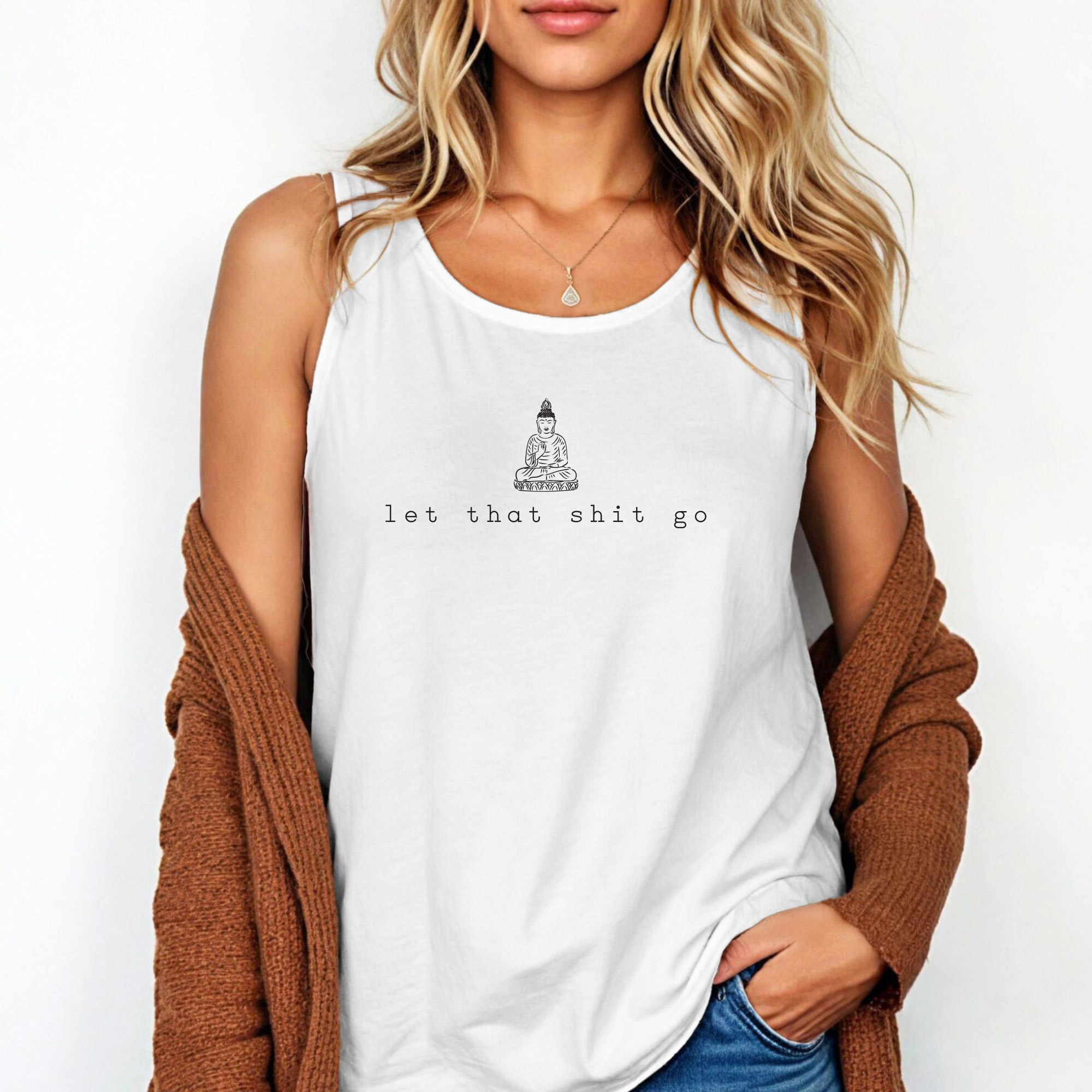 Let that shit go tank top | small buddha graphic, minimalist zen design - Image 2