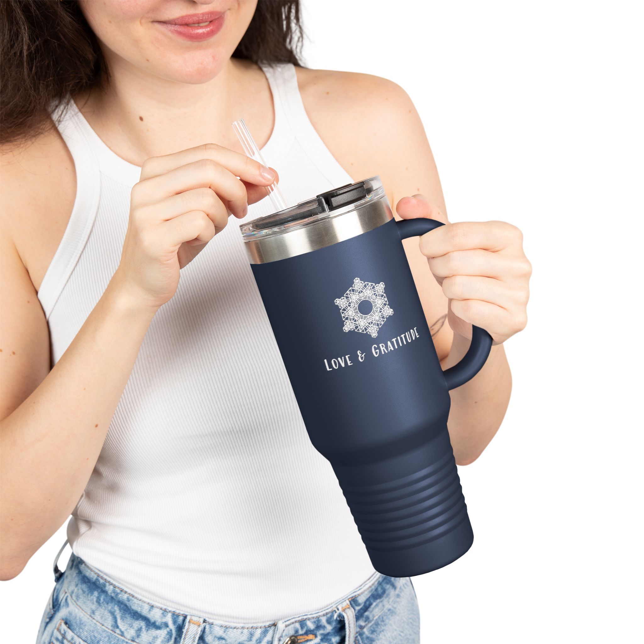 Love & Gratitude Mandala Water Crystal 40oz Travel Mug | Insulated Tumbler - Image 11