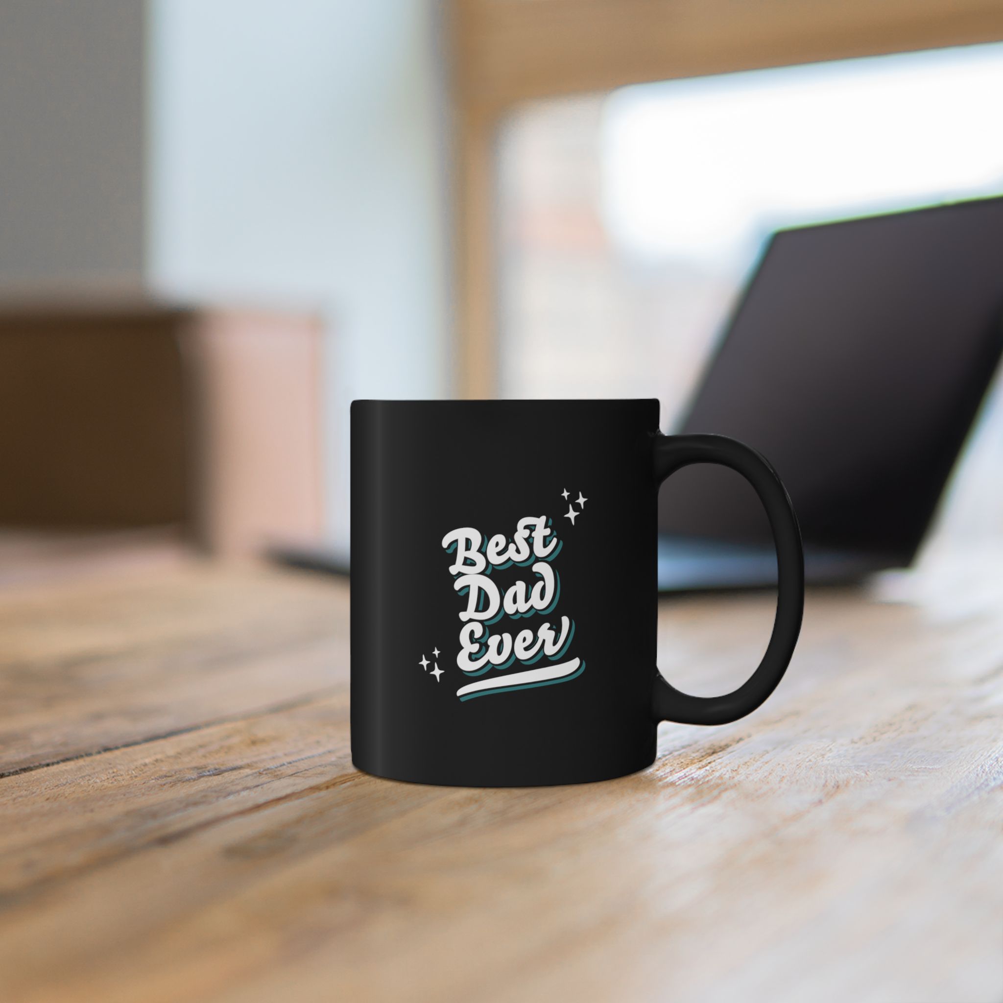 Best Dad Ever mug | Black coffee cup, retro script design - Image 2